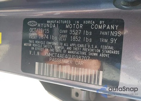 2016 Hyundai Accent Se z USA, uszkodzony, nr VIN KMHCT4AE4GU038707